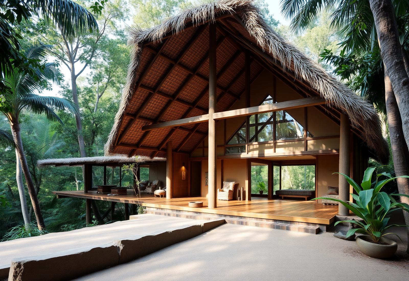 Arquitetura ecológica em madeira e terra na floresta